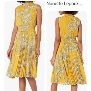 NANETTE Lepore Yellow floral smocked waist dress 10 Sleeveless Midi $138